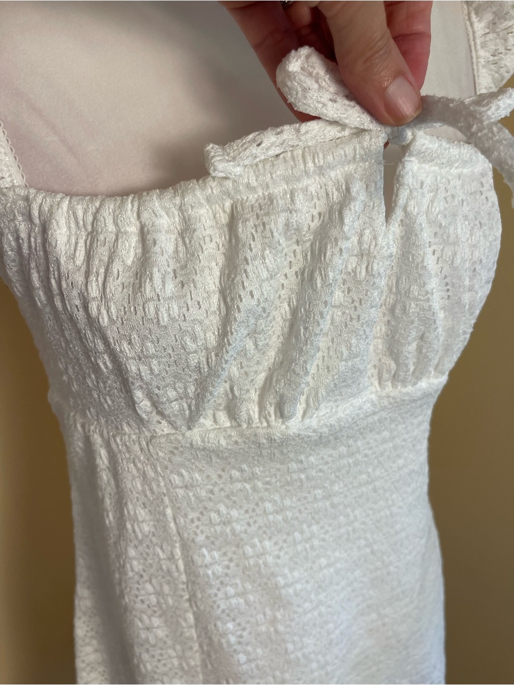 Milkmaid White Lace Mini Dress Stretchy Bow Ruffle Strap Cottagecore Coquette L - Picture 5 of 14
